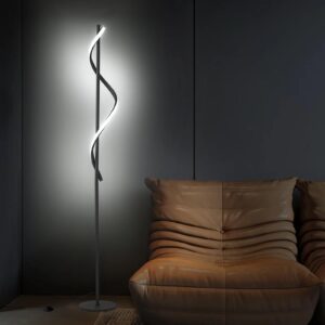 zxwlife floor lamp, led modern floor lamps for living room, 63"-3-color-2500lm-40w remote dimmable control standing lamp, spiral black floor lamp for living room bedroom office, children's room.