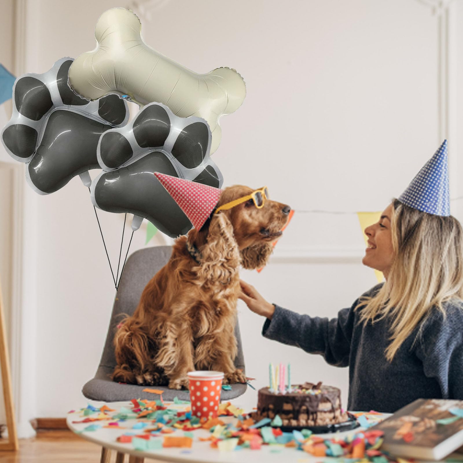 GLASNES Dog Party Balloons Decorations, 2Pcs Grey Dog Paw Shaped Foil Balloons 1Pcs Bone Shaped Foil Balloons for Pets Party Kids Birthday Baby Shower Decorations