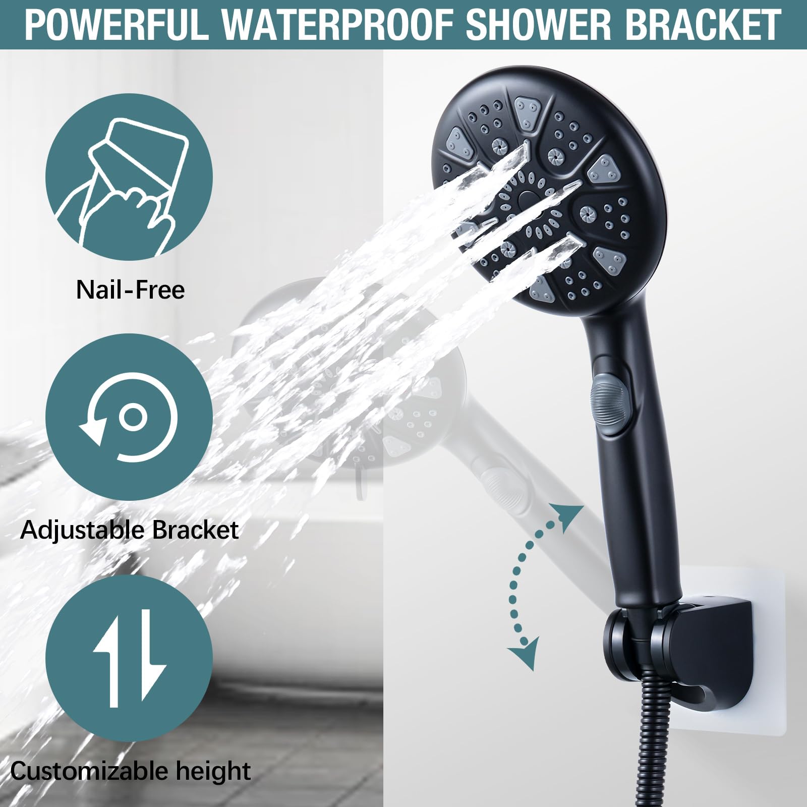 AKLFGN Shower Head with Handheld 9 Spray Functions, 5.3" High Pressure Handheld Shower Heads with 59" Hose & Adjustable Bracket, Easy Install Built-in Power Wash To Clean Corner, Pet, Tub, Matte Black