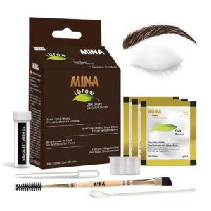 minaibrow instant hair dye kit dark brown | natural spot coloring tinting powder with duo angled brush, water & smudge proof | 100% grey coverage upto 30 applications