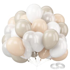 beige balloons, 60 pcs 12 inch cream balloons nude balloons with beige sand white balloons clear balloons, latex birthday balloons decoration for birthday baby shower wedding party decorations