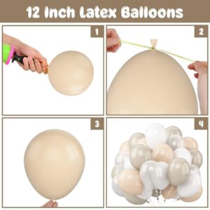 Beige Balloons, 60 PCS 12 Inch Cream Balloons Nude Balloons with Beige Sand White Balloons Clear Balloons, Latex Birthday Balloons Decoration For Birthday Baby Shower Wedding Party Decorations