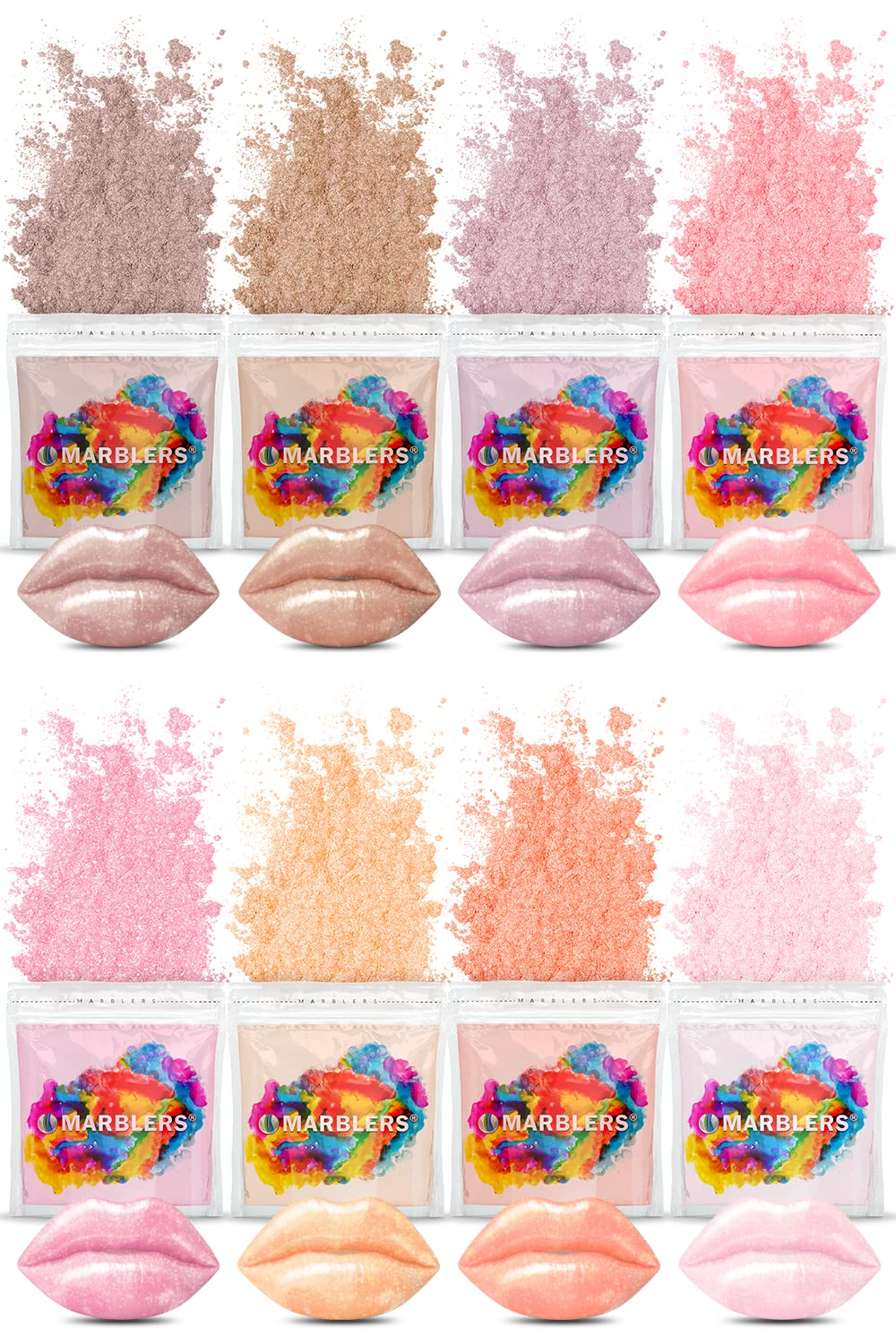 MARBLERS Lip Safe Mica Powder Colorant Set [Nudie 8 Color Set] |Cosmetic | Epoxy Resin Pigment | Dye | Non-Toxic, Vegan, Cruelty-Free | Lip Gloss, Nails, Body Butter, Bath Bomb, Candle & Soap Making