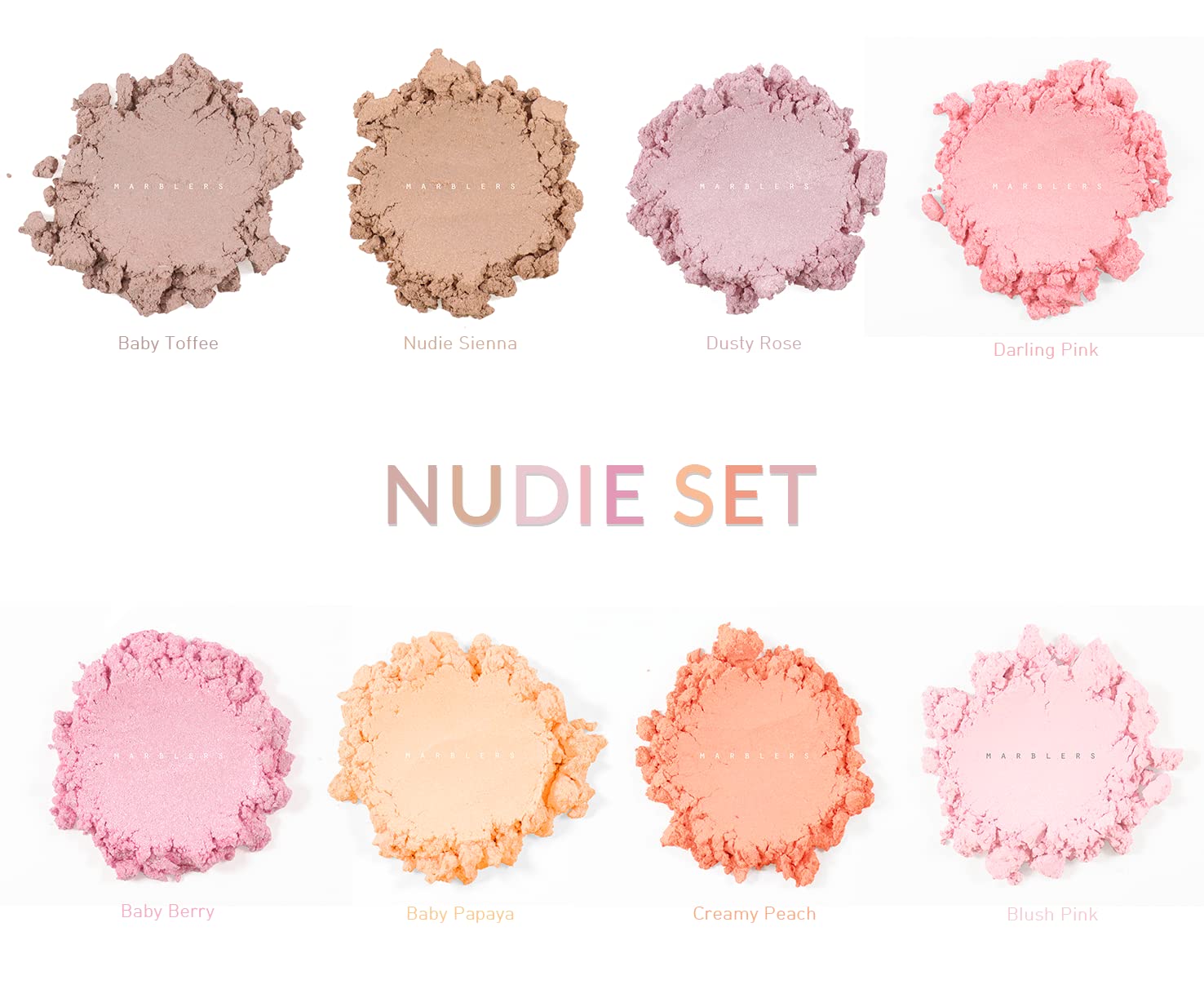 MARBLERS Lip Safe Mica Powder Colorant Set [Nudie 8 Color Set] |Cosmetic | Epoxy Resin Pigment | Dye | Non-Toxic, Vegan, Cruelty-Free | Lip Gloss, Nails, Body Butter, Bath Bomb, Candle & Soap Making