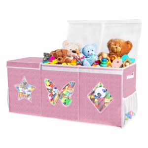 extra large toy box chest for girls, collapsible sturdy toy chest bins with lids, kids toy storage organizer baskets for kids, boys, girls, nursery room, playroom, bedroom, closet, 40x14x17inch