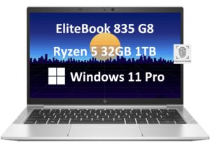 hp 2024 elitebook 835 g8 business laptop (13.3" fhd, amd ryzen 5 pro 5650u, 32gb ram, 1tb ssd, (beat i5-1145g7)), 2.8lbs, 14-hr long battey life, fingerprint, webcam, 3-yr warranty, win 11 pro, silver