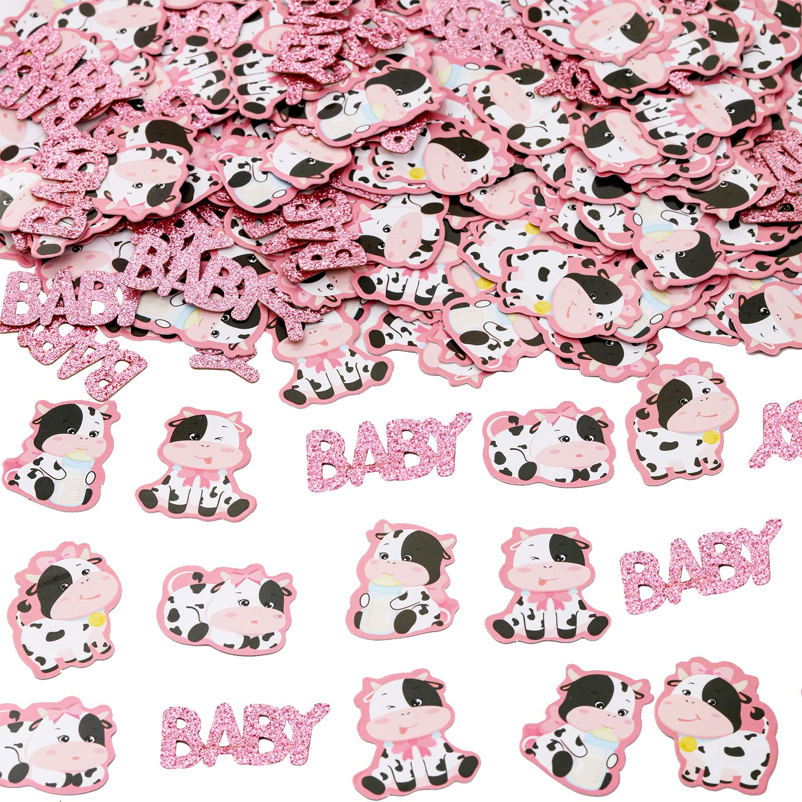 Cheereveal 200pcs Cow Confetti for Baby Shower, Cow Baby Shower Decorations Girl Pink, Cow Print Confetti for Tables Farm Animal Party Supplies