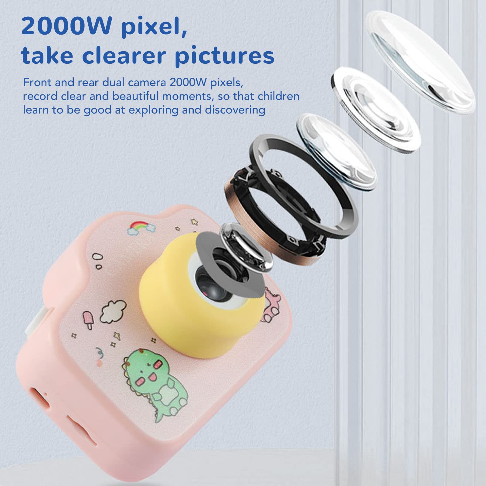 Kids Camera, Easy to Use 400mAh Drop Proof Children Digital Camera 20MP for Travel