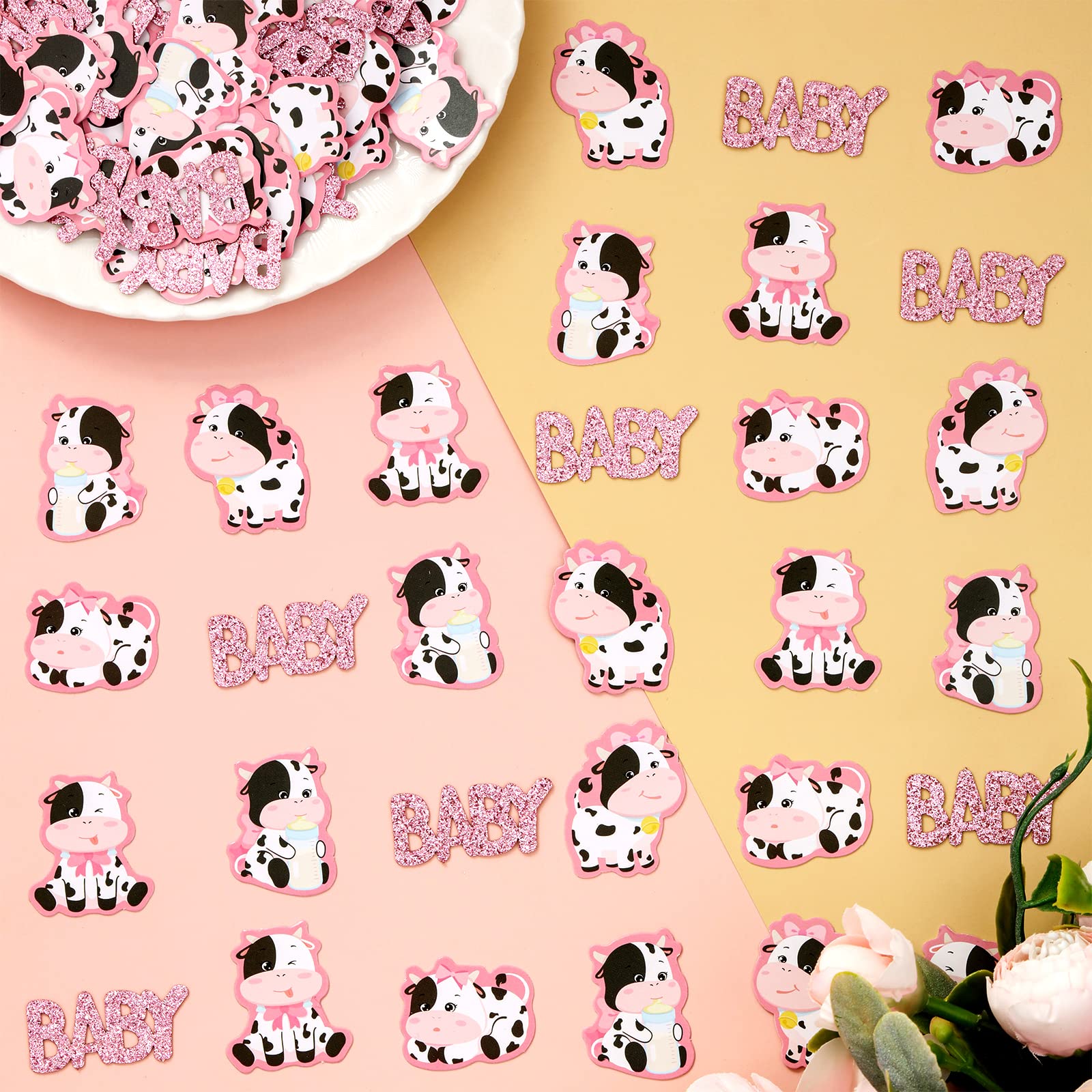 Cheereveal 200pcs Cow Confetti for Baby Shower, Cow Baby Shower Decorations Girl Pink, Cow Print Confetti for Tables Farm Animal Party Supplies