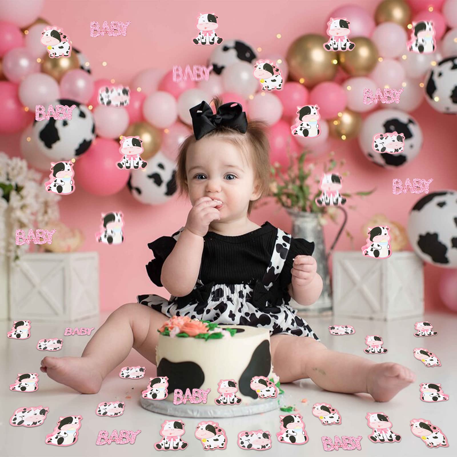 Cheereveal 200pcs Cow Confetti for Baby Shower, Cow Baby Shower Decorations Girl Pink, Cow Print Confetti for Tables Farm Animal Party Supplies