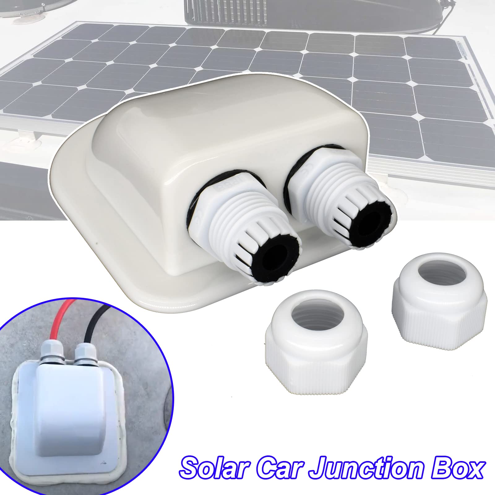 AUTOXBERT IP68 Weatherproof Solar Cable Entry Gland Solar Panel Wire Box RV Roof Top Junction Box Solar Double Cable Through Entry Housing for RV Marine Boat Caravan Campervan Travel Camper Van