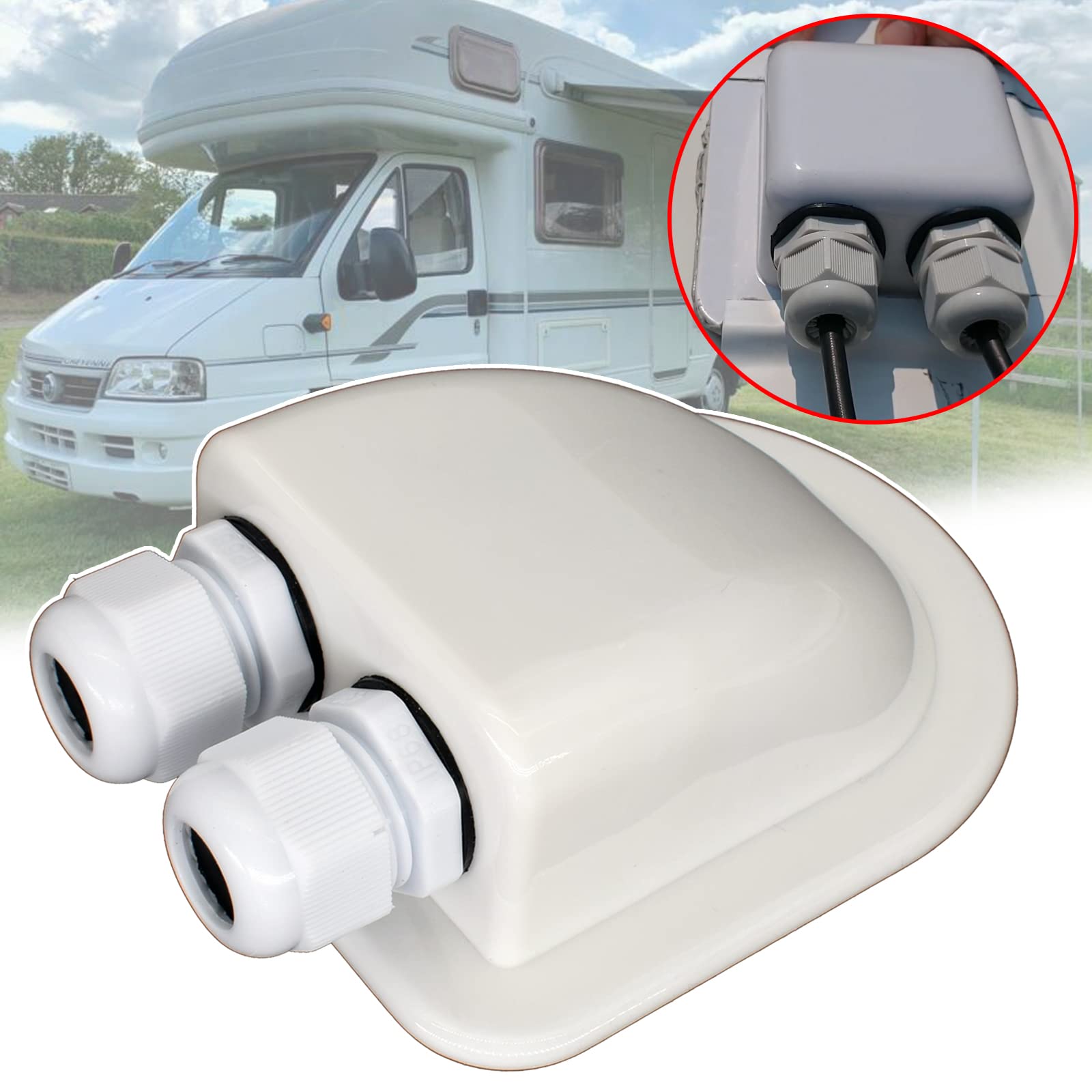 AUTOXBERT IP68 Weatherproof Solar Cable Entry Gland Solar Panel Wire Box RV Roof Top Junction Box Solar Double Cable Through Entry Housing for RV Marine Boat Caravan Campervan Travel Camper Van