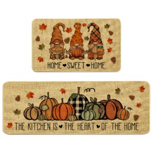 korvita fall kitchen rugs - 2 piece thanksgiving day pumpkin kitchen mats the kitchen is the heart of the home non-slip rugs home sweet home decoration doormat (17" x 29" + 17" x 47")