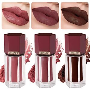 ucanbe 3 pcs powder-to-cream lip color matte lipstick set, highly pigmented velvet smooth face makeup powder for lip, eye & cheek, non-sticky long lasting makeup lip sticks kit #1