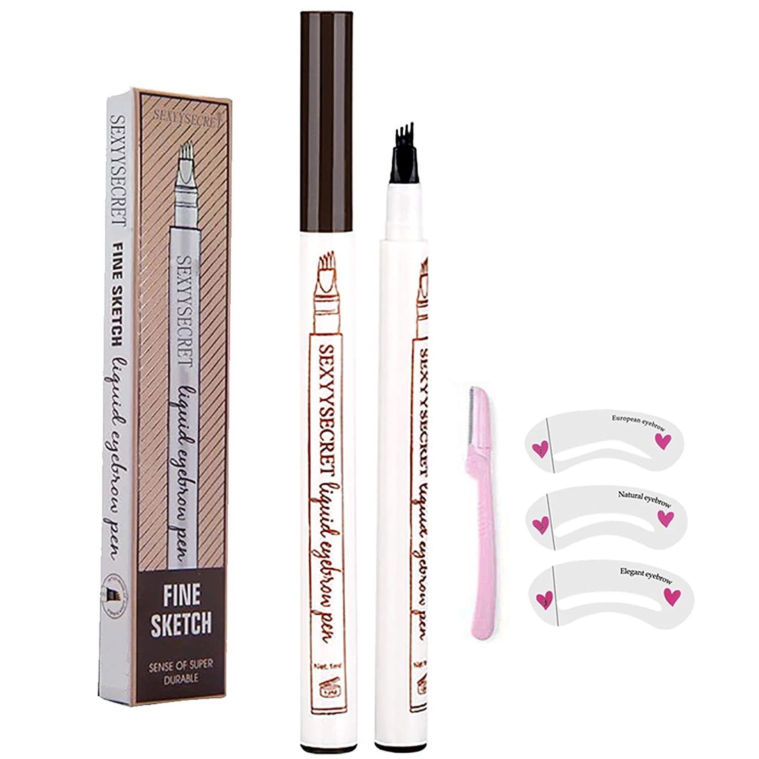 Waterproof Eyebrow Pen Microblading Eyebrow Pen Makeup with a Micro-Fork Tip Liquid Eyebrow Pencil (2#Brown)