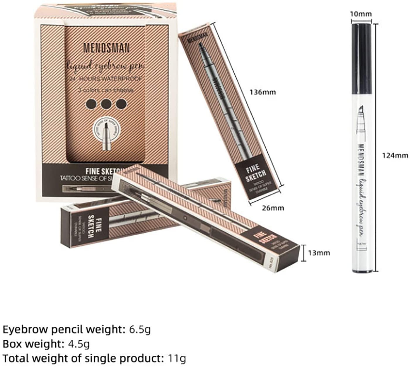 Waterproof Eyebrow Pen Microblading Eyebrow Pen Makeup with a Micro-Fork Tip Liquid Eyebrow Pencil (2#Brown)