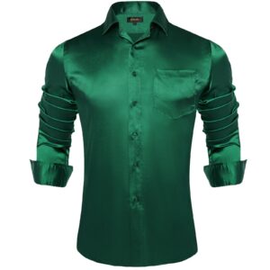 dibangu shiny green button down dress shirts for men fashion long sleeve wrinkle-free emerald green shirts dance prom shirts
