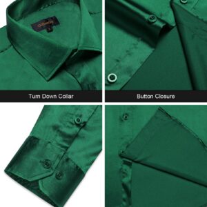 DiBanGu Shiny Green Button Down Dress Shirts for Men Fashion Long Sleeve Wrinkle-Free Emerald Green Shirts Dance Prom Shirts