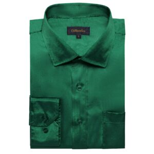 DiBanGu Shiny Green Button Down Dress Shirts for Men Fashion Long Sleeve Wrinkle-Free Emerald Green Shirts Dance Prom Shirts