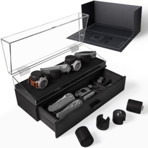 watch & pocket knife display case – switch up your display with the modular pillars – comes with vegan leather padding and 4 extra pillars – the combo deck pro – lifetime assarance included