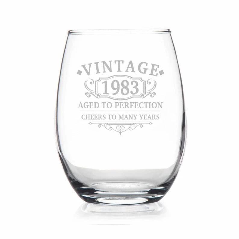 Vintage 1983 Wine Glass - 41Th Birthday Gift Aged To Perfection - 41Th Birthday Gifts For Men - Cheers To 41 Years Old - Wine Glass Him Dad Women Anniversary Retirement