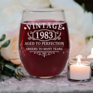 Vintage 1983 Wine Glass - 41Th Birthday Gift Aged To Perfection - 41Th Birthday Gifts For Men - Cheers To 41 Years Old - Wine Glass Him Dad Women Anniversary Retirement