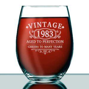 Vintage 1983 Wine Glass - 41Th Birthday Gift Aged To Perfection - 41Th Birthday Gifts For Men - Cheers To 41 Years Old - Wine Glass Him Dad Women Anniversary Retirement