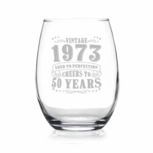 johnpartners993 50th birthday aged to perfection - vintage 1973 engraved wine glass - 1973 50th birthday gifts for men - vintage wine glasses - present ideas for her him