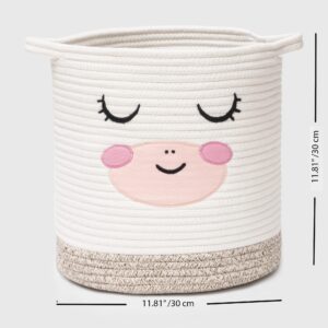 NADEnVIE Baby Girl Nursery Storage Basket Cute Unicorn Cotton Toy Storage Bin, Pig Baby Hamper For Nursery Girl, Pink Basket For Baby Woven Storage Basket