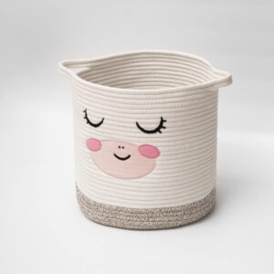 NADEnVIE Baby Girl Nursery Storage Basket Cute Unicorn Cotton Toy Storage Bin, Pig Baby Hamper For Nursery Girl, Pink Basket For Baby Woven Storage Basket