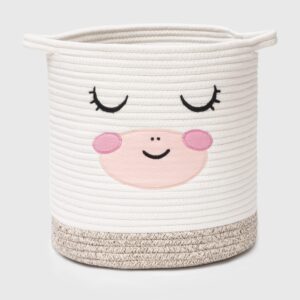 NADEnVIE Baby Girl Nursery Storage Basket Cute Unicorn Cotton Toy Storage Bin, Pig Baby Hamper For Nursery Girl, Pink Basket For Baby Woven Storage Basket