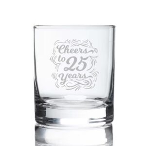 JohnPartners993 Cheers To 25 Years Whiskey Glass - Etched Sayings - Gift To Celebrate Wedding - Business - Or Work Anniversary - Gift For Him Her Couple