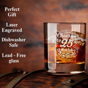 JohnPartners993 Cheers To 25 Years Whiskey Glass - Etched Sayings - Gift To Celebrate Wedding - Business - Or Work Anniversary - Gift For Him Her Couple