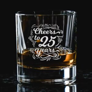 JohnPartners993 Cheers To 25 Years Whiskey Glass - Etched Sayings - Gift To Celebrate Wedding - Business - Or Work Anniversary - Gift For Him Her Couple