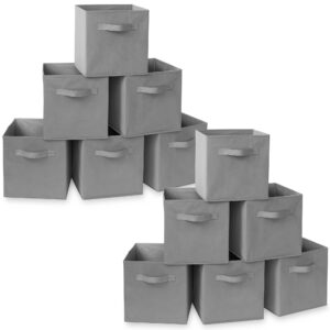 casafield set of 12 collapsible fabric cube storage bins, gray - 11" foldable cloth baskets for shelves, cubby organizers & more