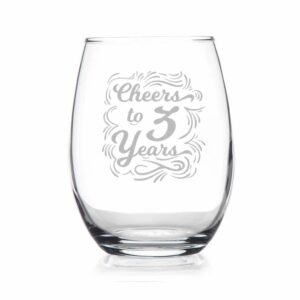 johnpartners993 cheers to 3 years wine glass - etched sayings - gift to celebrate wedding - business - or work anniversary - gift for him her couple