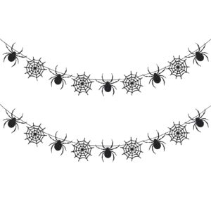 2 pcs halloween banner halloween garland, black glitter spiderweb garland- halloween party decorations, halloween spider decor, hanging spider web banner decor, halloween party supplies