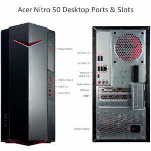 acer Nitro 50 N50 Gaming Desktop Computer - 12th Gen Intel Core i5-12400F 6-Core up to 4.40GHz CPU, 64GB RAM, 512GB NVMe SSD + 6TB HDD, GeForce GTX 1650 4GB Graphics, Intel Wi-Fi 6, Windows 11 Home
