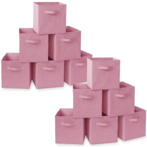 casafield set of 12 collapsible fabric cube storage bins, light pink - 11" foldable cloth baskets for shelves, cubby organizers & more