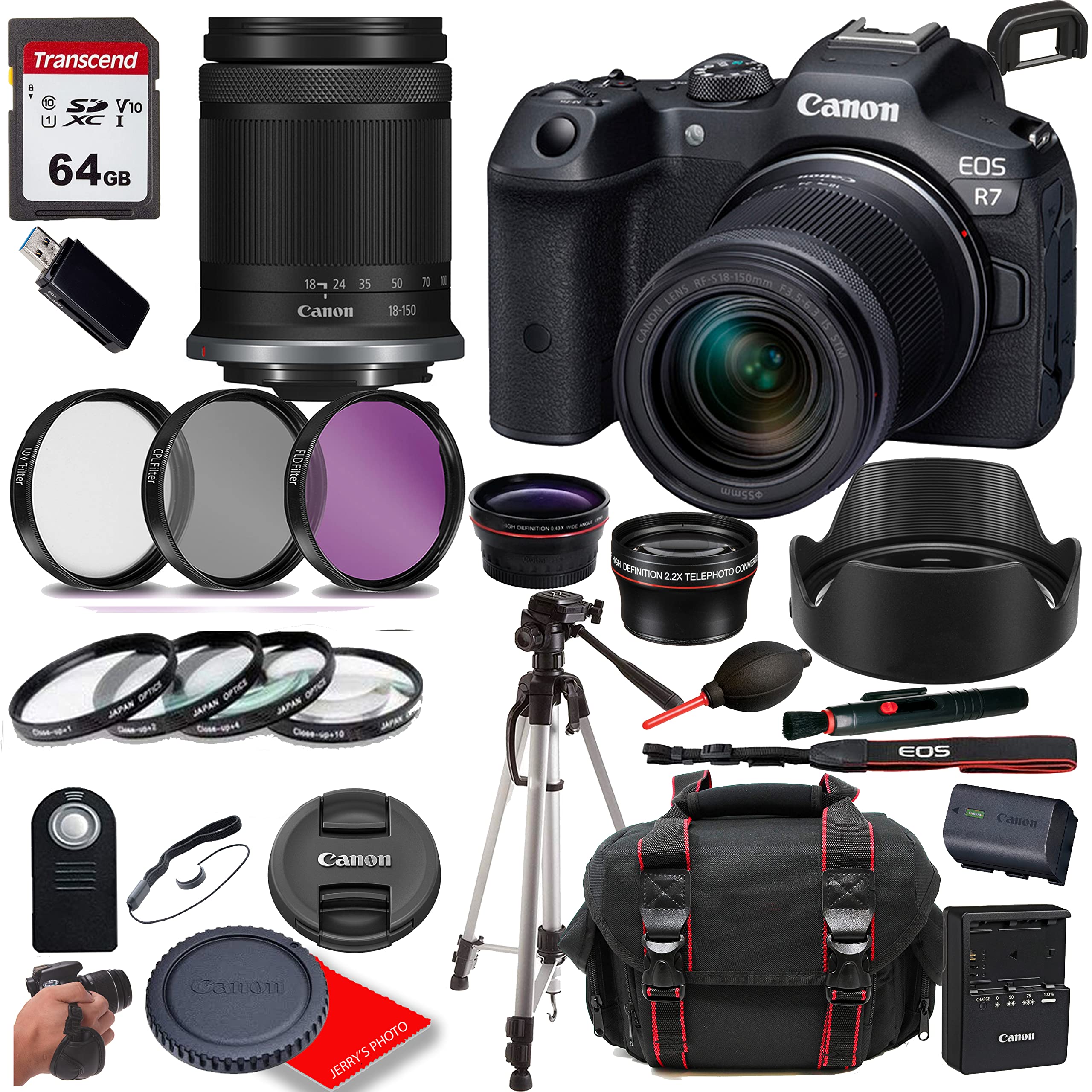 Canon EOS R7 Mirrorless Camera with 18-150mm Lens + Case + 64GB Memory(28pc)