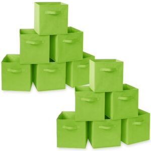 casafield set of 12 collapsible fabric cube storage bins, lime green - 11" foldable cloth baskets for shelves, cubby organizers & more