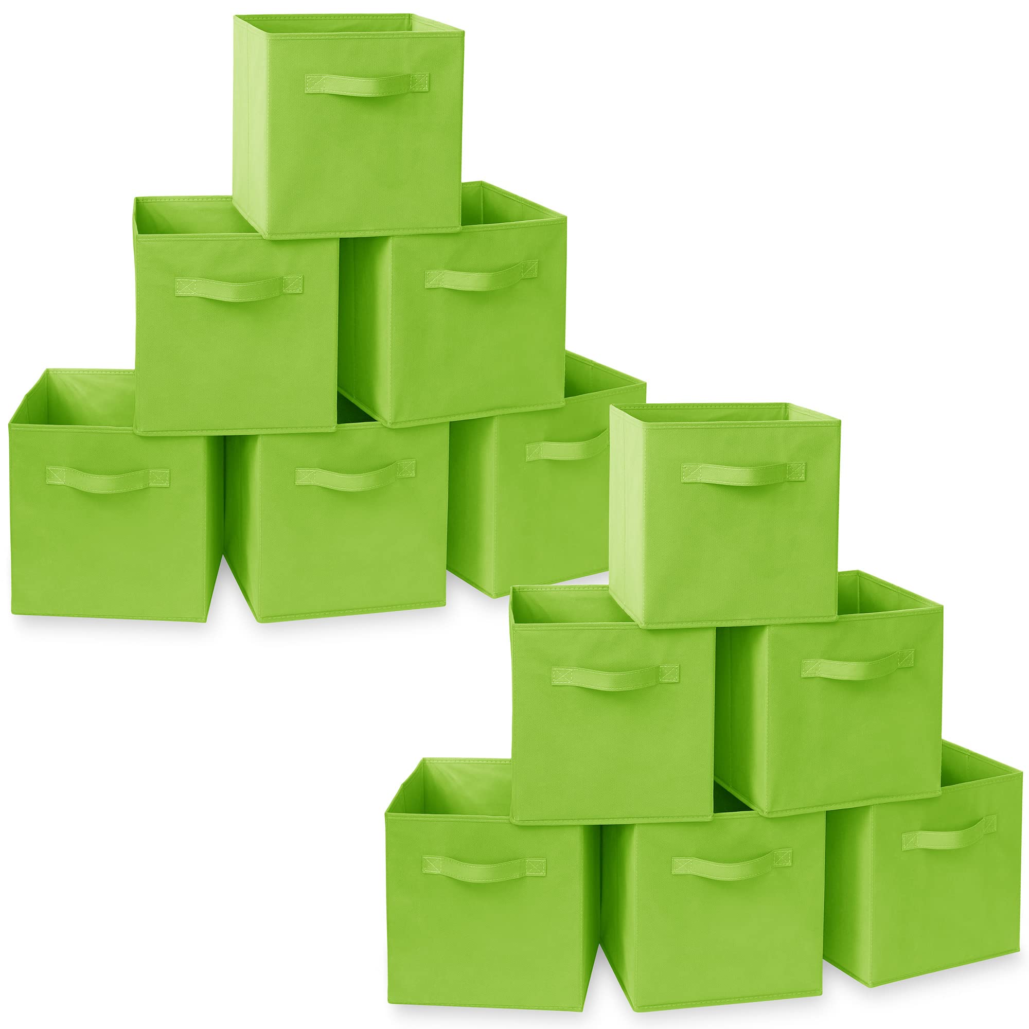 Casafield Set of 12 Collapsible Fabric Cube Storage Bins, Lime Green - 11" Foldable Cloth Baskets for Shelves, Cubby Organizers & More