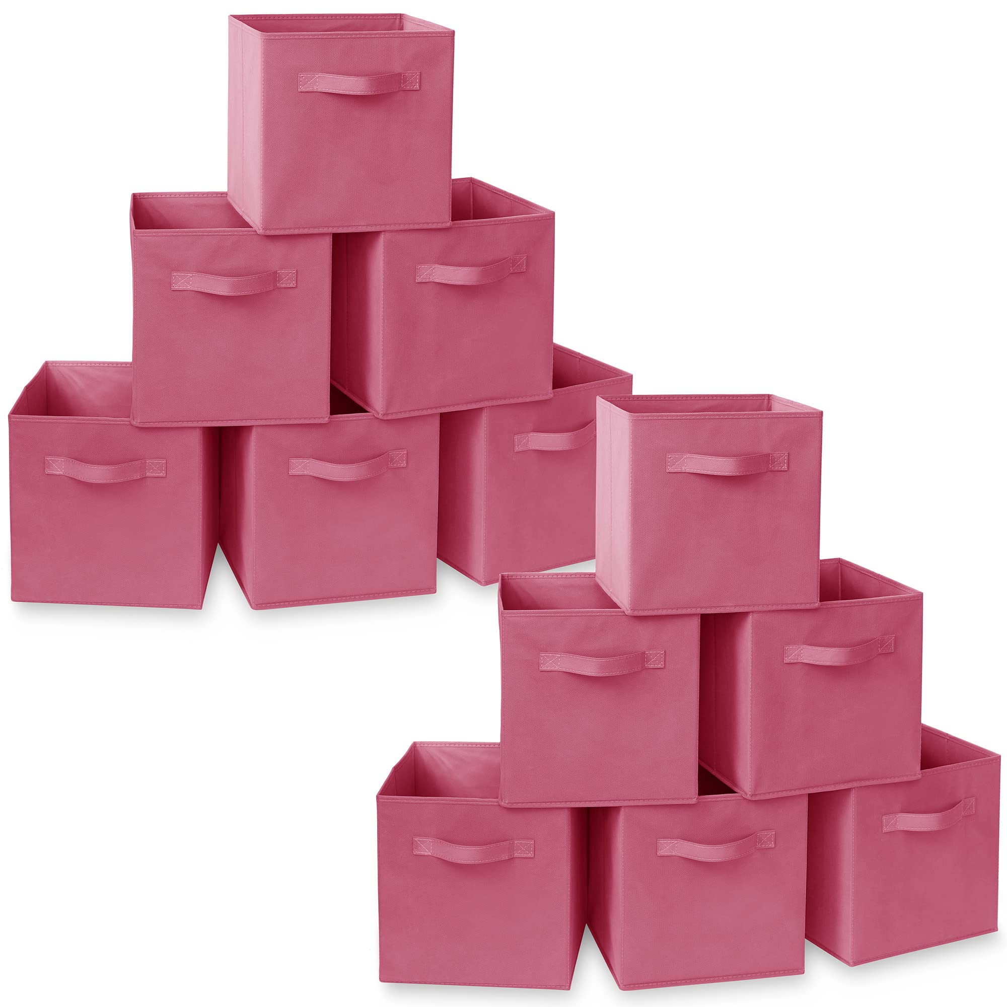 Casafield Set of 12 Collapsible Fabric Cube Storage Bins, Hot Pink - 11" Foldable Cloth Baskets for Shelves, Cubby Organizers & More