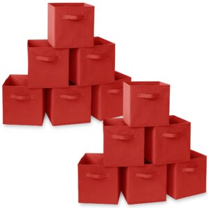 Casafield Set of 12 Collapsible Fabric Cube Storage Bins, Red - 11" Foldable Cloth Baskets for Shelves, Cubby Organizers & More