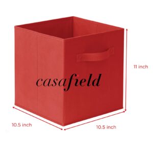 Casafield Set of 12 Collapsible Fabric Cube Storage Bins, Red - 11" Foldable Cloth Baskets for Shelves, Cubby Organizers & More