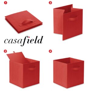 Casafield Set of 12 Collapsible Fabric Cube Storage Bins, Red - 11" Foldable Cloth Baskets for Shelves, Cubby Organizers & More