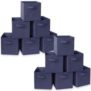 casafield set of 12 collapsible fabric cube storage bins, navy blue - 11" foldable cloth baskets for shelves, cubby organizers & more