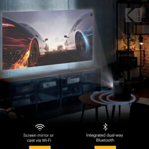 KODAK FLIK HD9 Smart Projector | Mini Black Portable Indoor & Outdoor Movie with Android TV Streaming Apps, Wi-Fi and Bluetooth, Built-In Speakers & Voice Remote | FHD 1080p for Screens Up to 120”