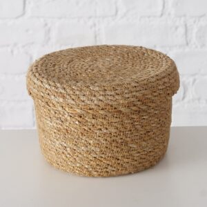 Seagrass Basket Boxes with Lids, Set of 3, Circular, Coiled Wicker Weave, Natural Seagrass, Made by Hand, 6, 7.75, and 9.75 Inches in Diameter