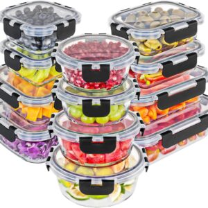 Magic Mill Glass Storage Containers with lids Set | Ultimate 24pc Set with BPA-Free Airtight Locking Lids for Lunch, Food Storage, Meal Prep, Safe in Fridge, Freezer, Dishwasher Safe for Easy Clean